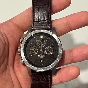 Nixon 48-20 Chrono Stainless steel and leather watch